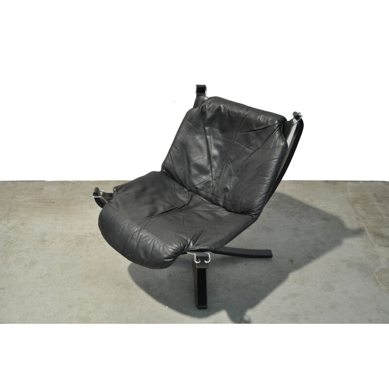 Chaise en cuir noir vintage de Sigurd Ressell pour Vatne Mobler, 1970