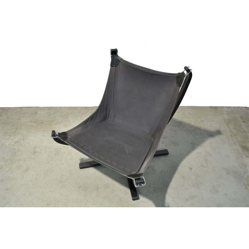 Vintage black leather falcon chair by Sigurd Ressell for Vatne Mobler, 1970