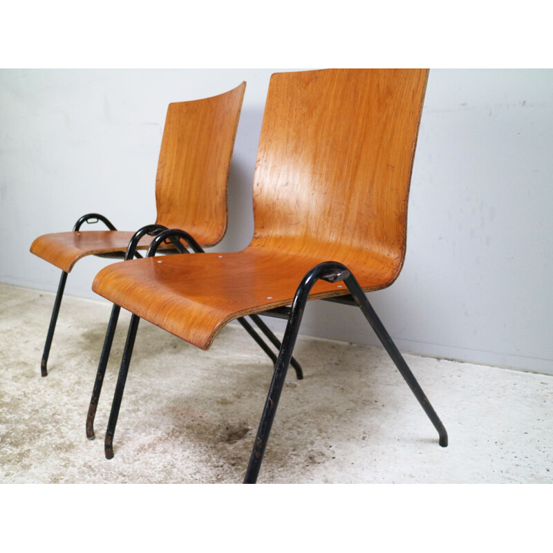 Set of 4 vintage danish stacking chairs 1960