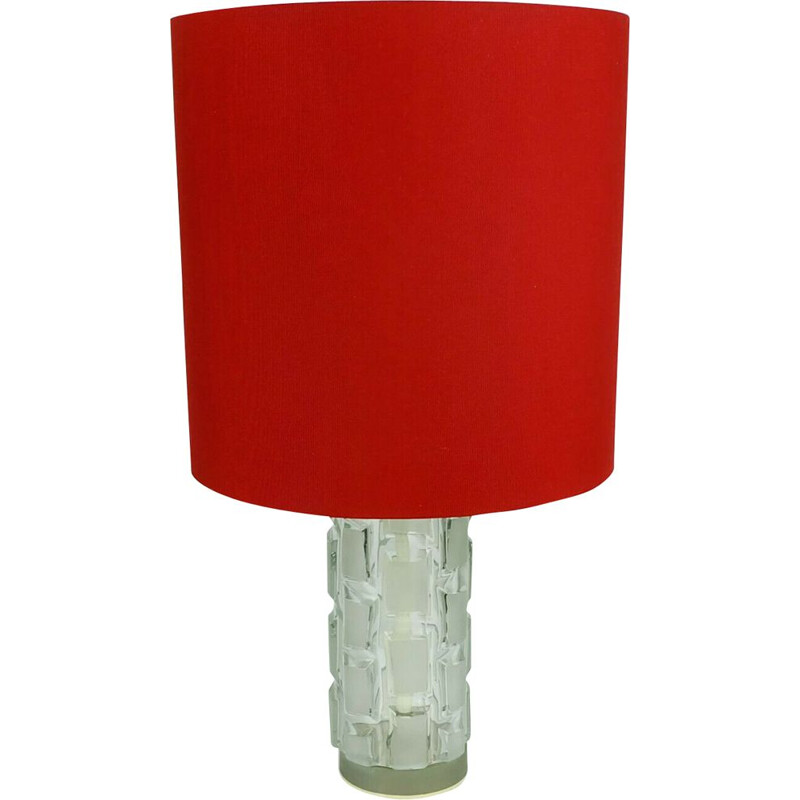 Vintage table lamp with glass base and red shade, 1960s