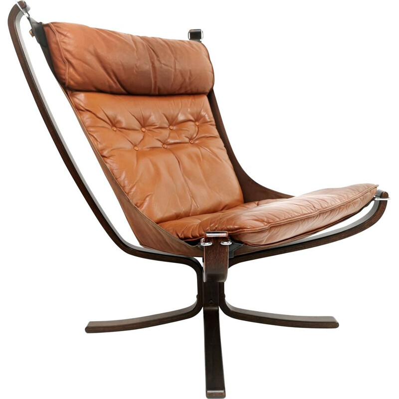 Fauteuil en cuir de faucon vintage par Sigurd Ressell 1970