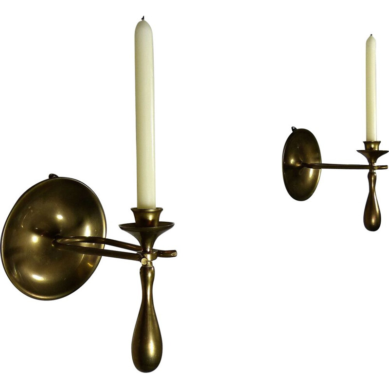 Vintage pair of Brass Wall & Table Candle Holders, 1960