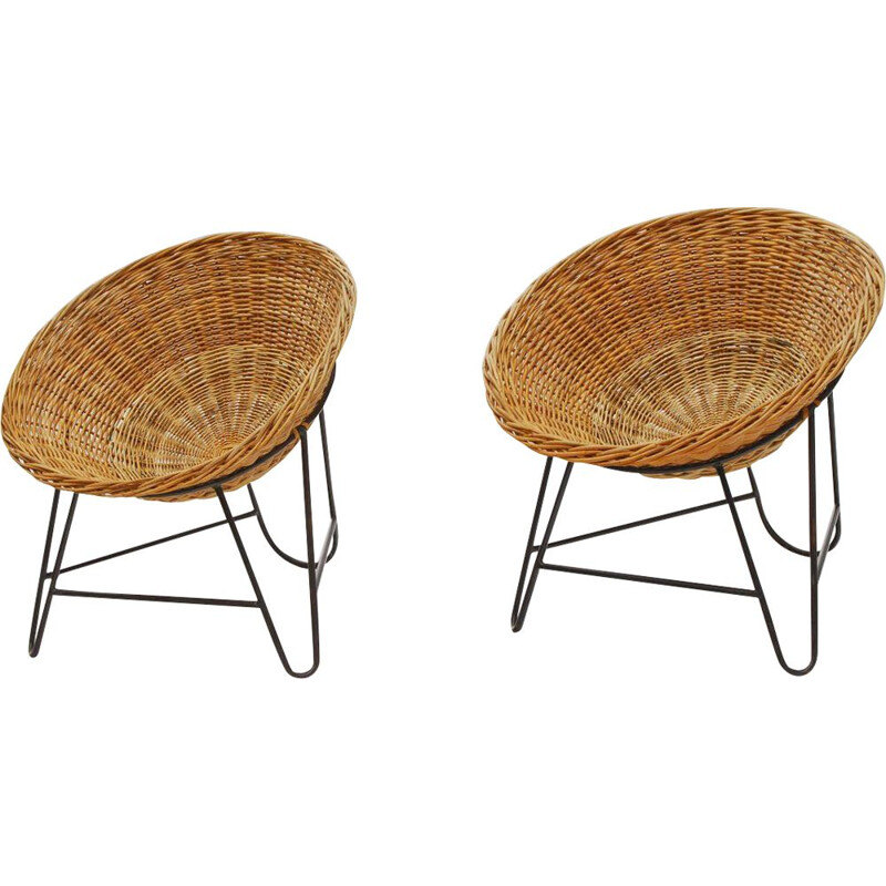 Vintage pair of Wicker armchairs, France 1950