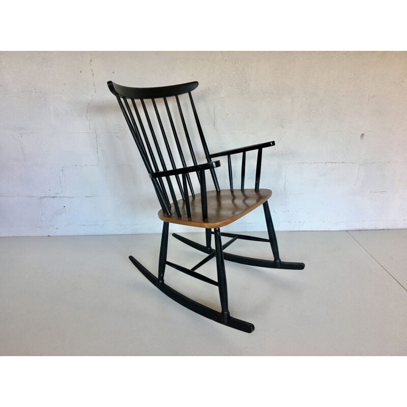 Vintage teak and metal rocking chair 1960