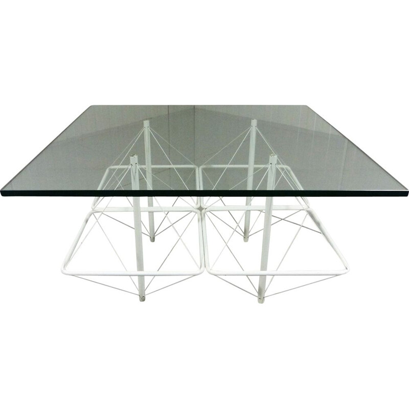Vintage Architectural coffee table in white wire steel & glass 