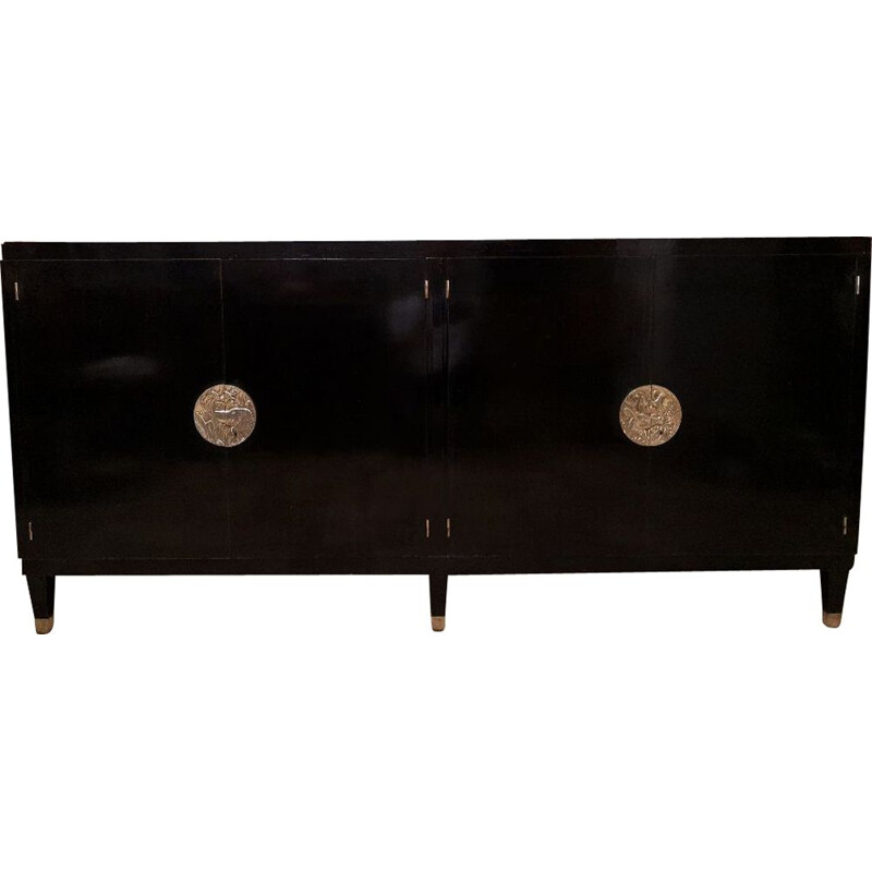 Enfilade vintage 4 portes laqué noir par Jean Pascaud 1940 