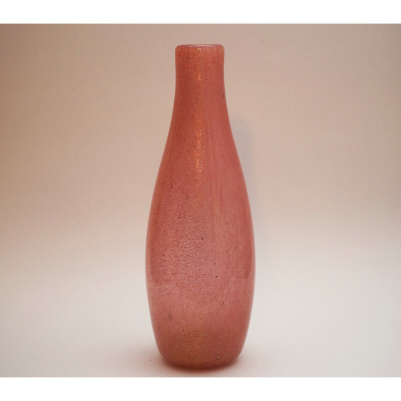 Vintage Murano glass vase in pink and gold, 1940s