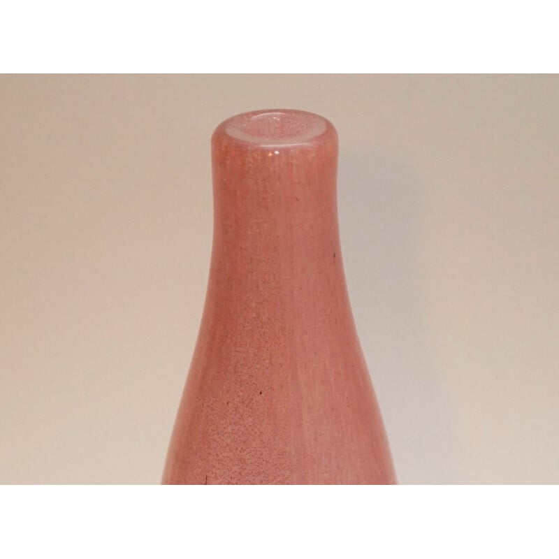 Vintage Murano glass vase in pink and gold, 1940s