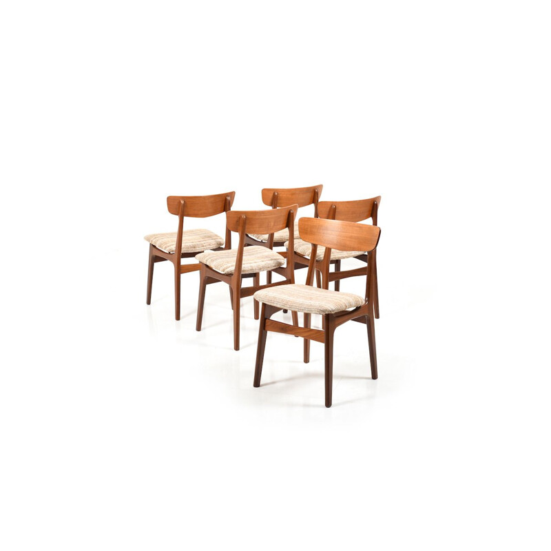 Ensemble de 5 chaises à repas vintage danoises en teck, 1960