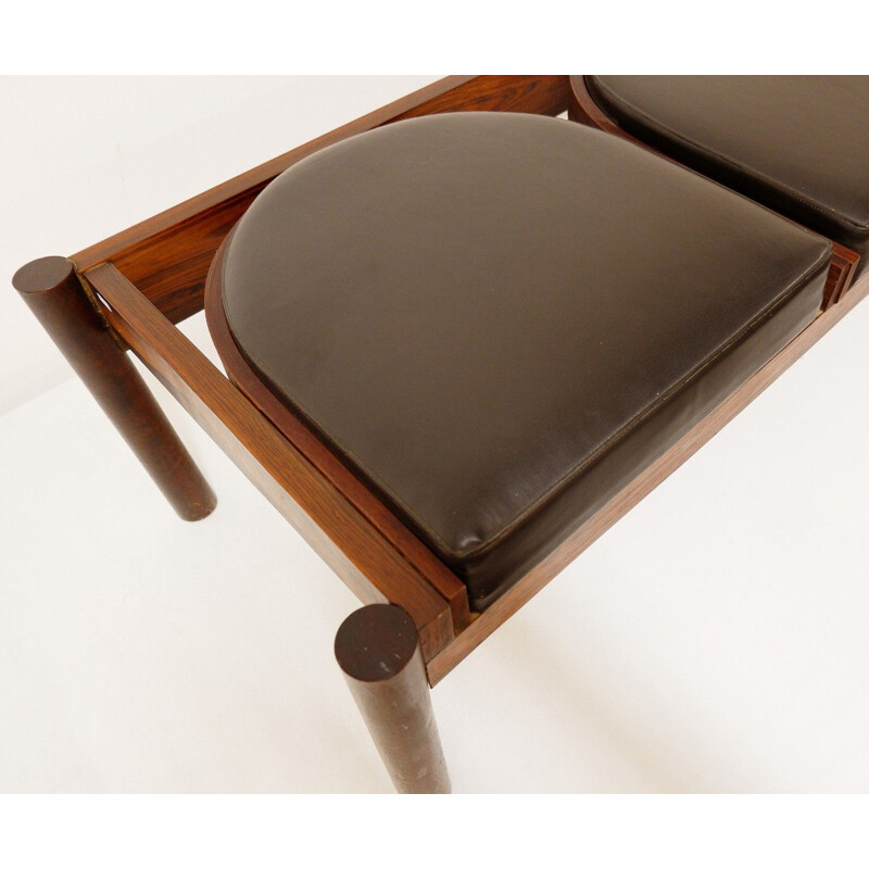 Rosewood bench with black leatherette seats, 1960