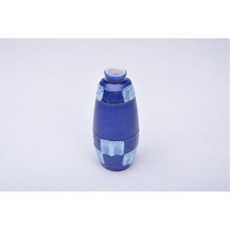 Vase vintage en céramique bleu pour Strehla Keramik, Allemagne 1950