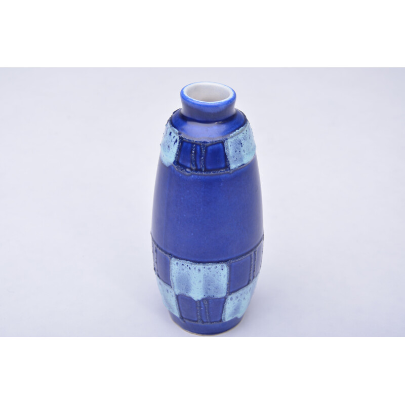 Vaso de cerâmica Vintage azul por Strehla Keramik, Alemanha 1950