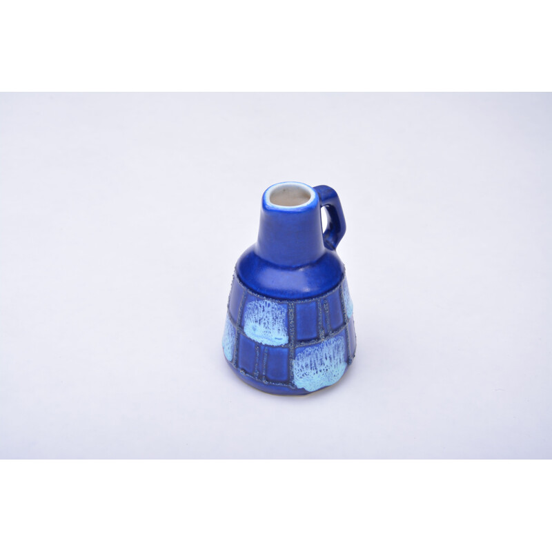 Vaso vintage in ceramica blu di Strehla Keramik, Germania 1950
