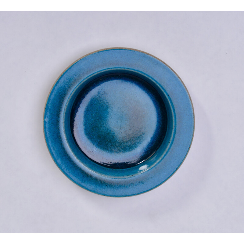 Placa de cerâmica azul vintage para o Atelier Knabstrup, Dinamarca 1960