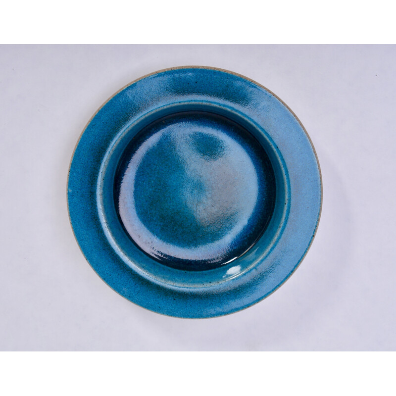 Assiette vintage en céramique bleu pour Atelier Knabstrup, Danemark 1960