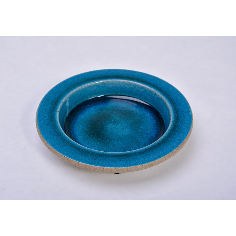 Vintage blue ceramic plate for Atelier Knabstrup, Denmark 1960