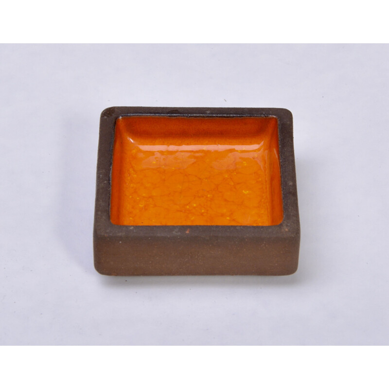 Rectangular stoneware vintage bowl with orange ceramic by Knabstrup, 1960s