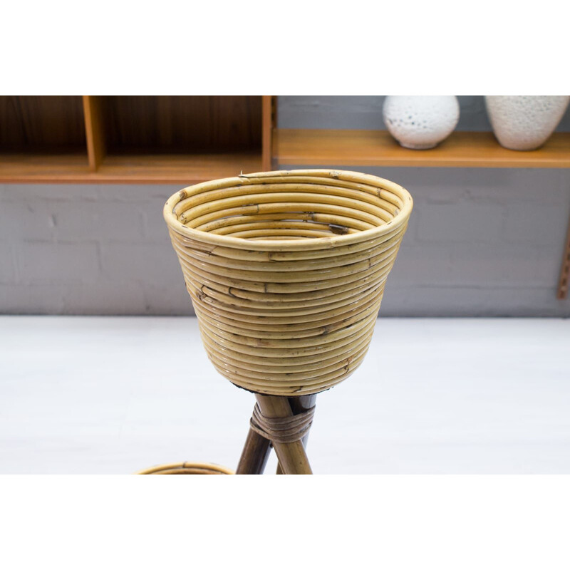 Vintage bamboo and rattan plant holder, Italy, 1950s