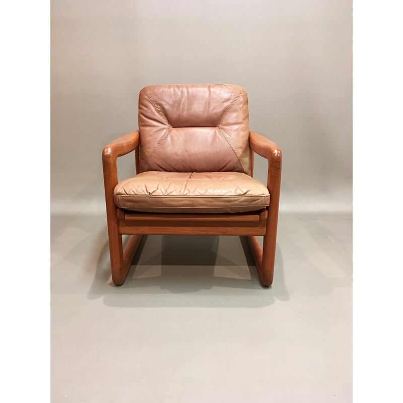 Vintage scandinavian teak and leather armchair by Holstebro Mobelfabrik, 1950s