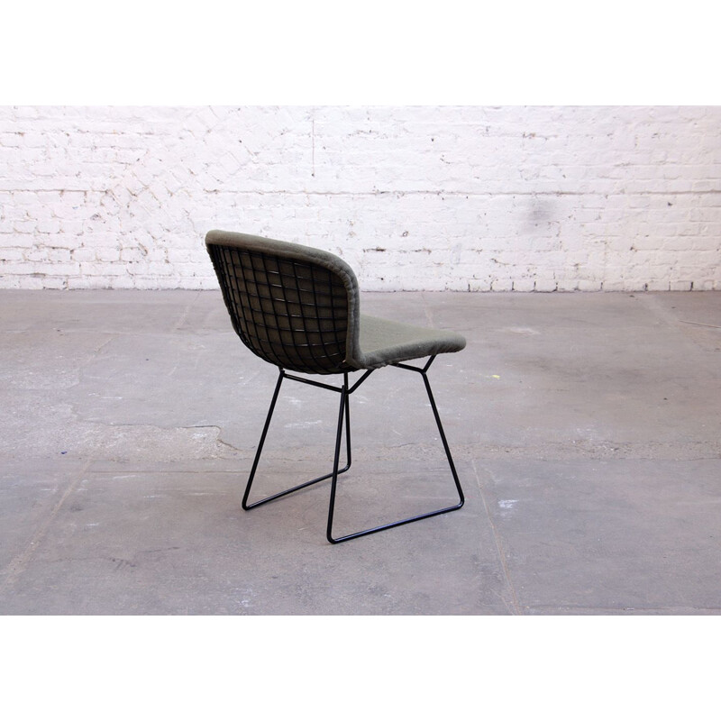 Vintage khaki and steel chair by Harry Bertoia from Knoll