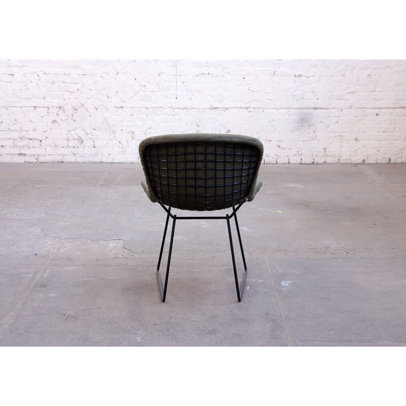 Vintage khaki and steel chair by Harry Bertoia from Knoll