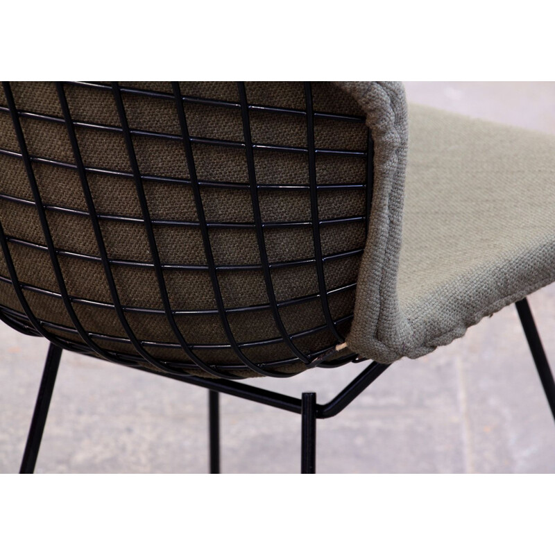 Vintage khaki and steel chair by Harry Bertoia from Knoll