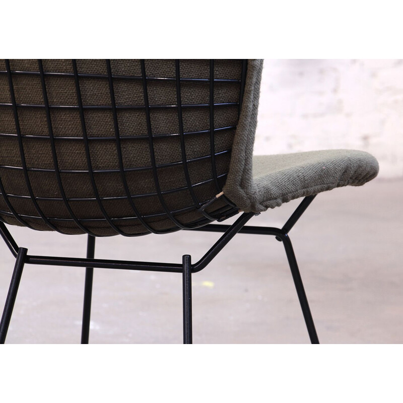 Vintage khaki and steel chair by Harry Bertoia from Knoll