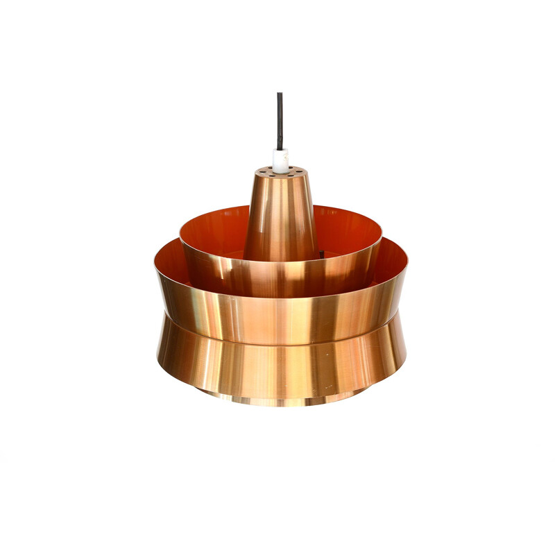 Vintage copper coloured aluminium pendant light by Superlight. Denmark, 1970s