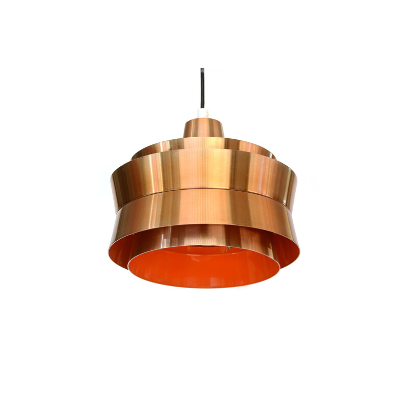 Vintage copper coloured aluminium pendant light by Superlight. Denmark, 1970s