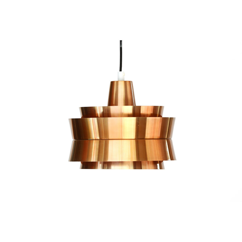 Vintage copper coloured aluminium pendant light by Superlight. Denmark, 1970s