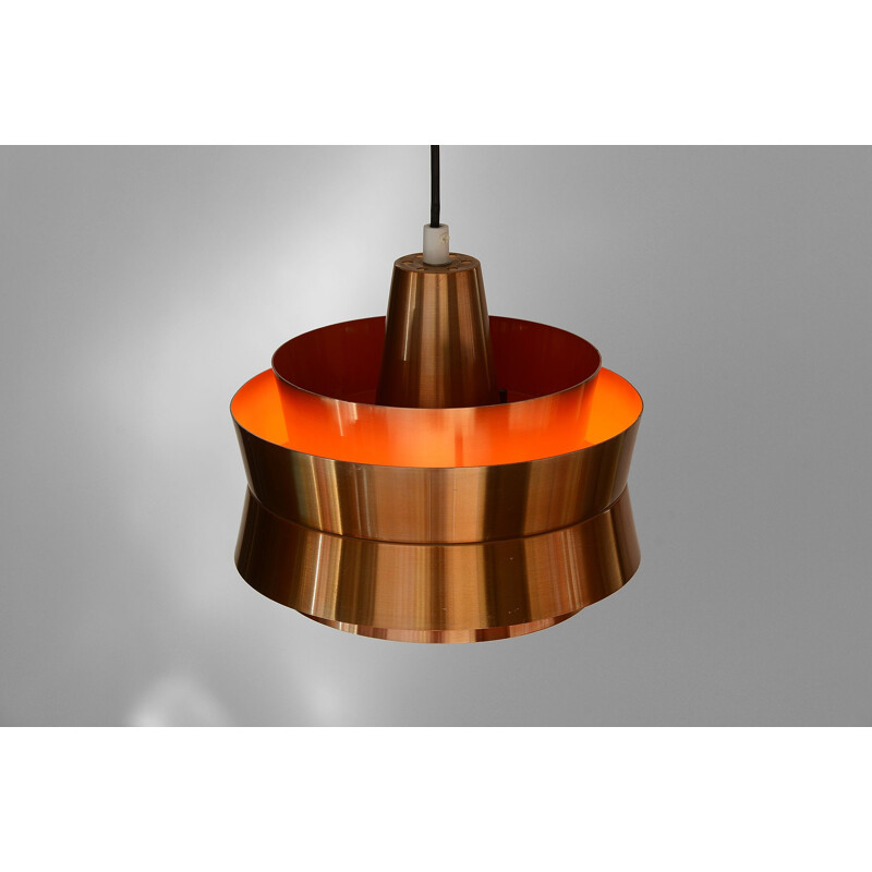 Vintage copper coloured aluminium pendant light by Superlight. Denmark, 1970s