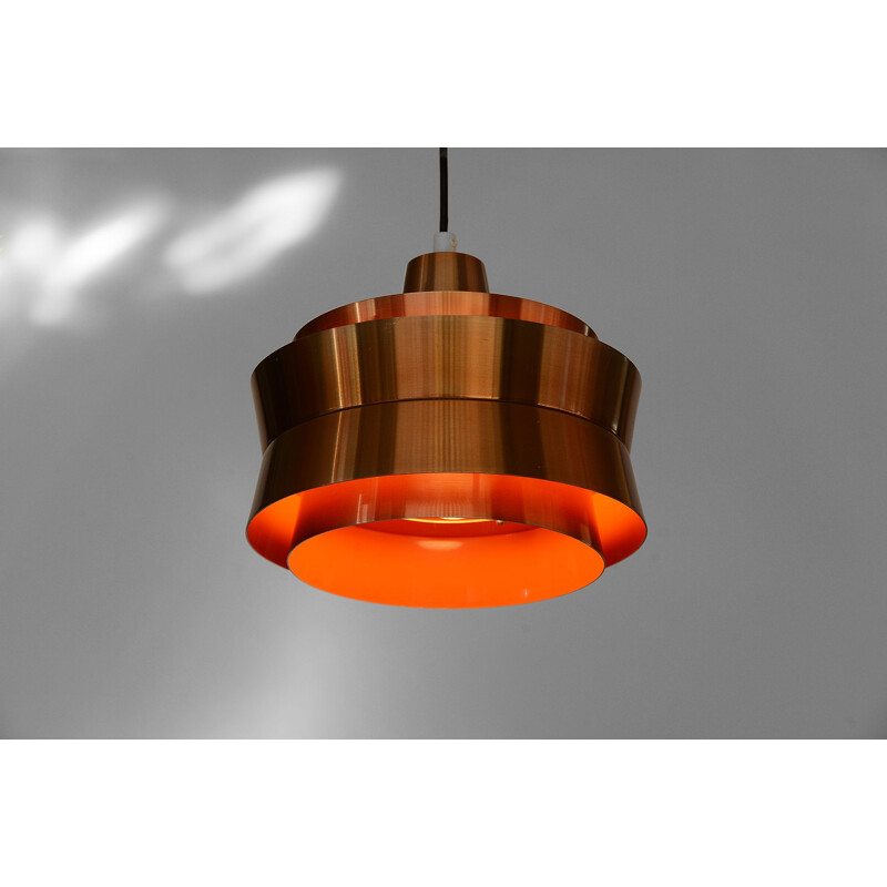 Vintage copper coloured aluminium pendant light by Superlight. Denmark, 1970s