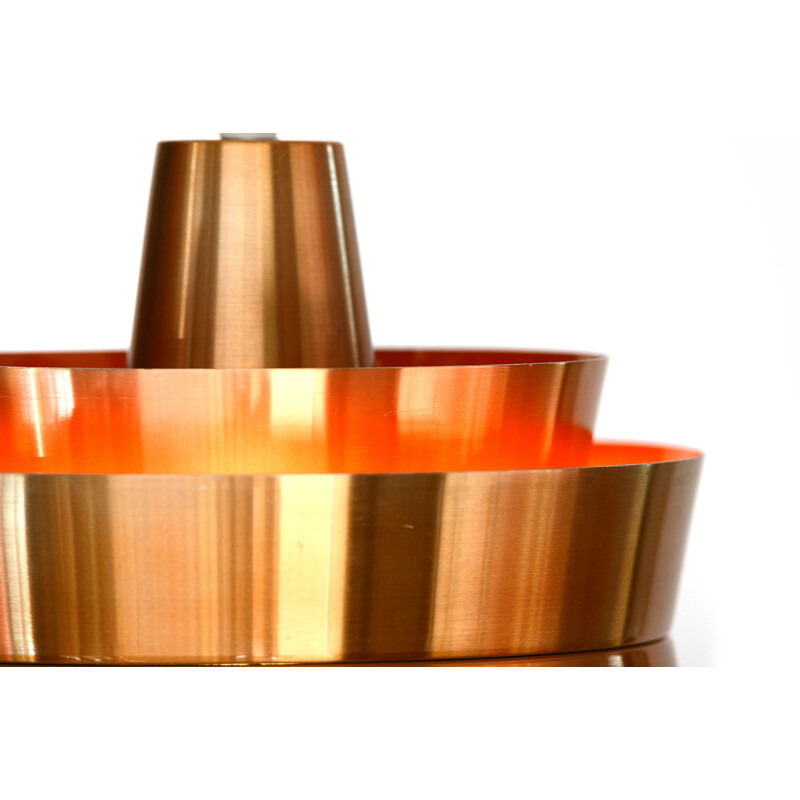 Vintage copper coloured aluminium pendant light by Superlight. Denmark, 1970s