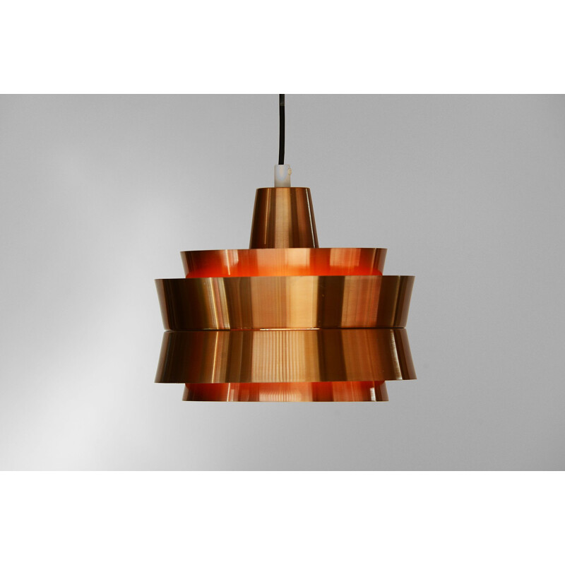 Vintage copper coloured aluminium pendant light by Superlight. Denmark, 1970s