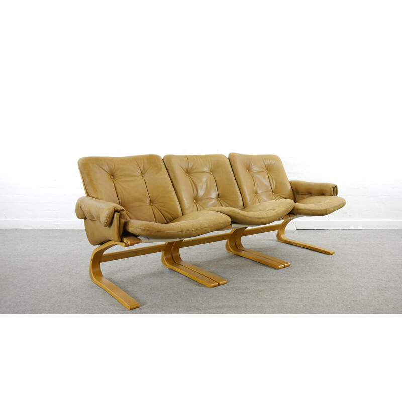 Vintage Kengu Sofa aus braunem Leder von Solheim für Rykken, Norwegen, 1970