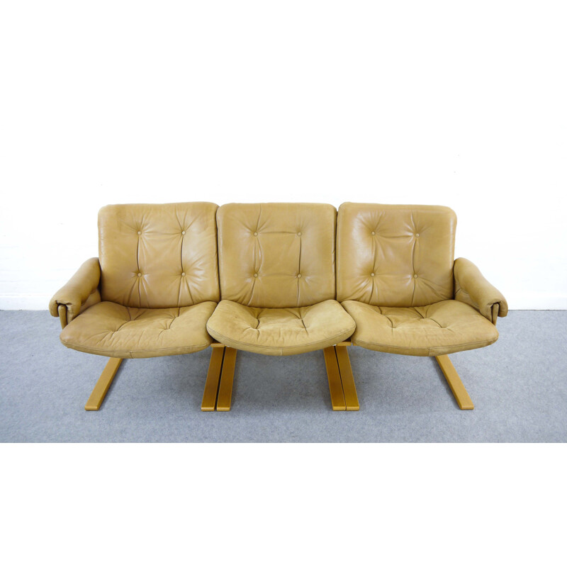 Vintage Kengu Sofa aus braunem Leder von Solheim für Rykken, Norwegen, 1970
