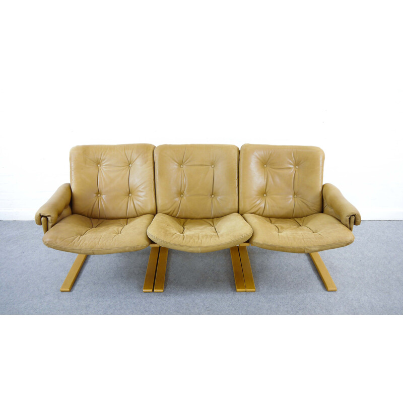 Vintage Kengu sofa in brown leather by Solheim for Rykken, Norway, 1970s 