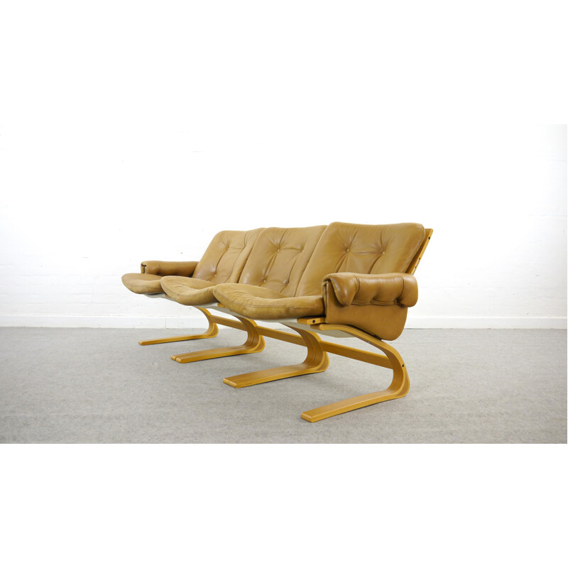 Vintage Kengu Sofa aus braunem Leder von Solheim für Rykken, Norwegen, 1970