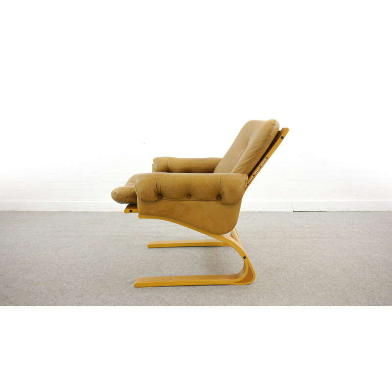 Vintage Kengu armchair in brown leather by Solheim for Rykken, Norway, 1970s