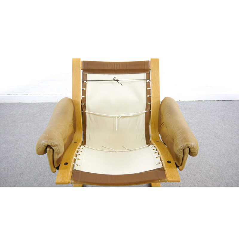 Vintage bruin lederen Kengu fauteuil van Solheim voor Rykken, Noorwegen, 1970