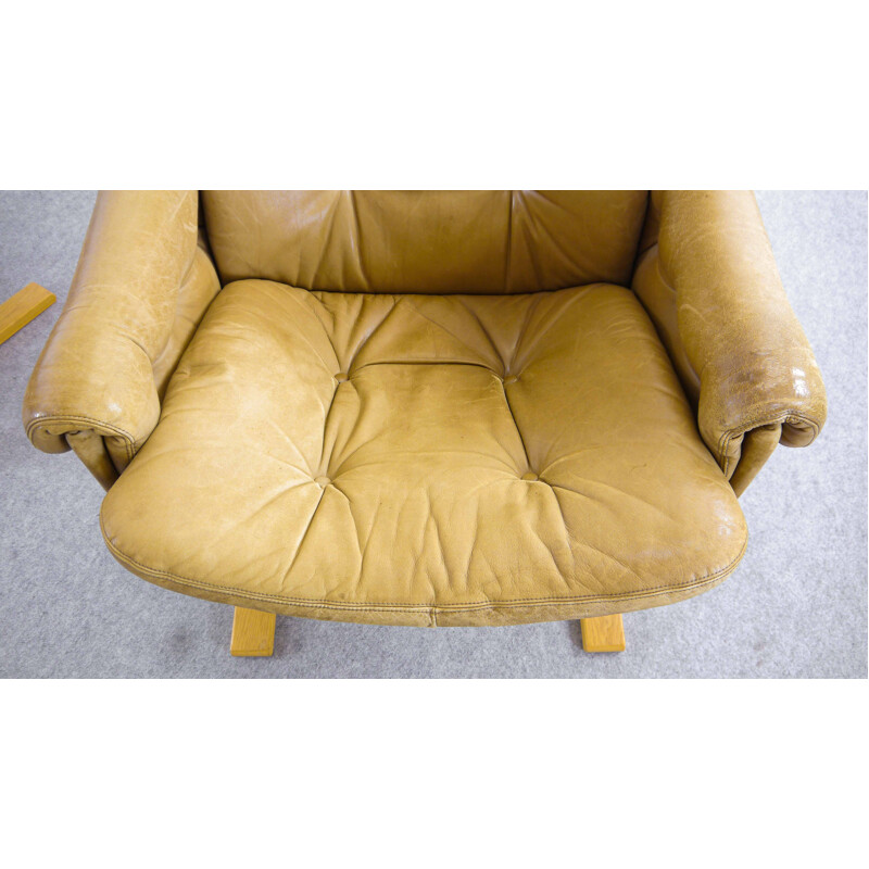 Set aus 2 Vintage Kengu Sesseln in braunem Leder von Solheim aus Rykken, Norwegen, 1970