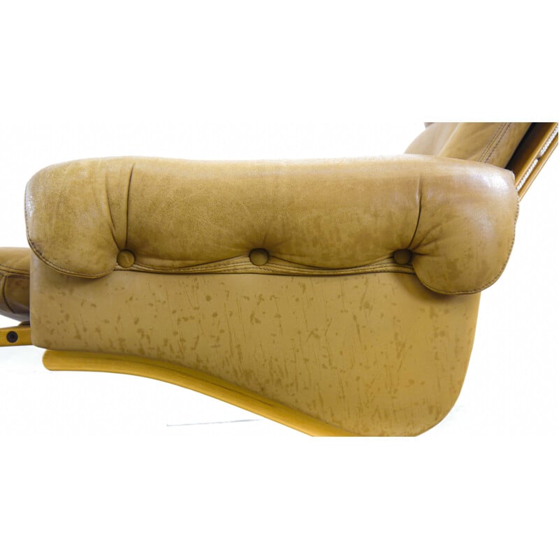 Set of 2 vintage Kengu armchairs in brown leather by Solheim from Rykken, Norway, 1970s