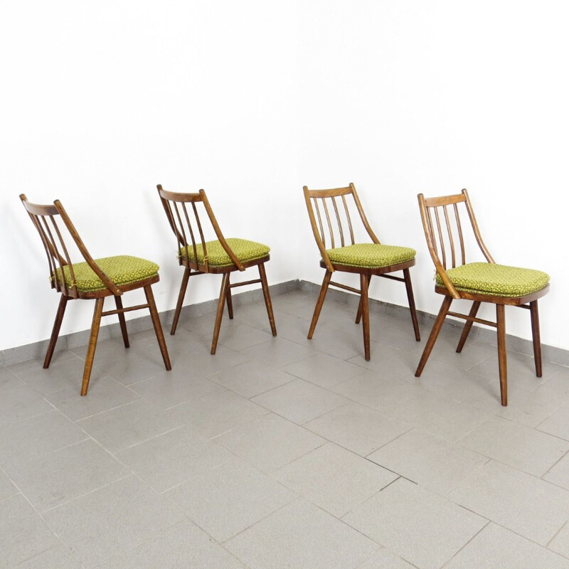 Ensemble de 4 chaises à repas vintage en tissu et bois, 1960