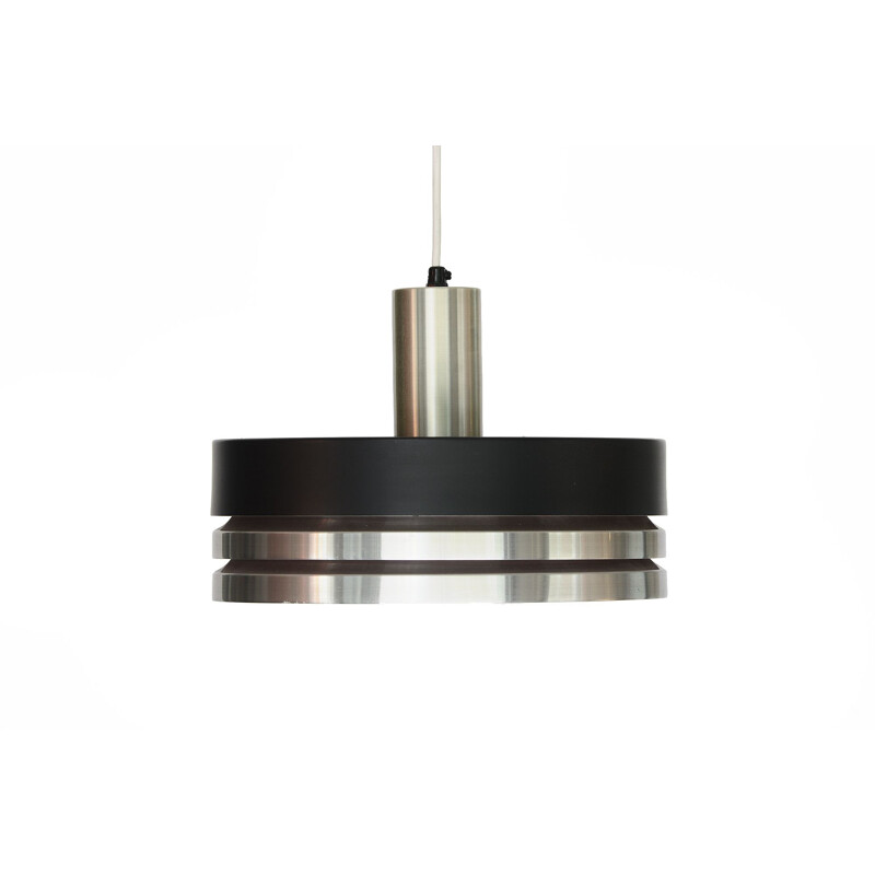 Vintage pendant light in brushed aluminium and black by Carl Thore for Granhaga, Sweden, 1960s