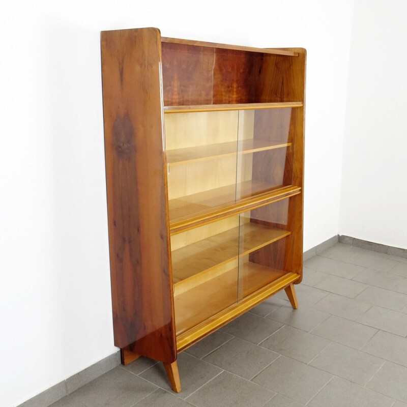 Vintage wooden and glass bookcase by Tatra Pravenec, 1960s