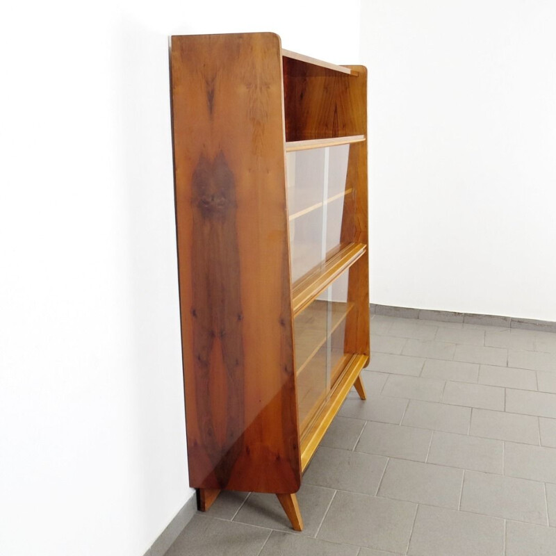 Vintage wooden and glass bookcase by Tatra Pravenec, 1960s