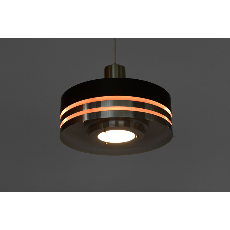 Vintage pendant light in brushed aluminium and black by Carl Thore for Granhaga, Sweden, 1960s