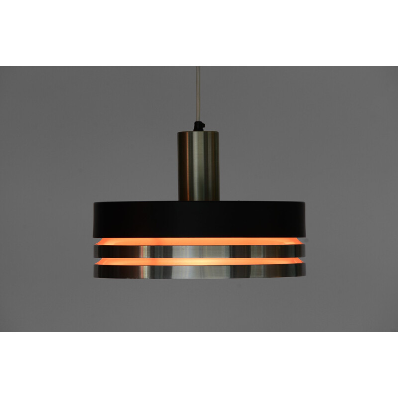 Vintage pendant light in brushed aluminium and black by Carl Thore for Granhaga, Sweden, 1960s