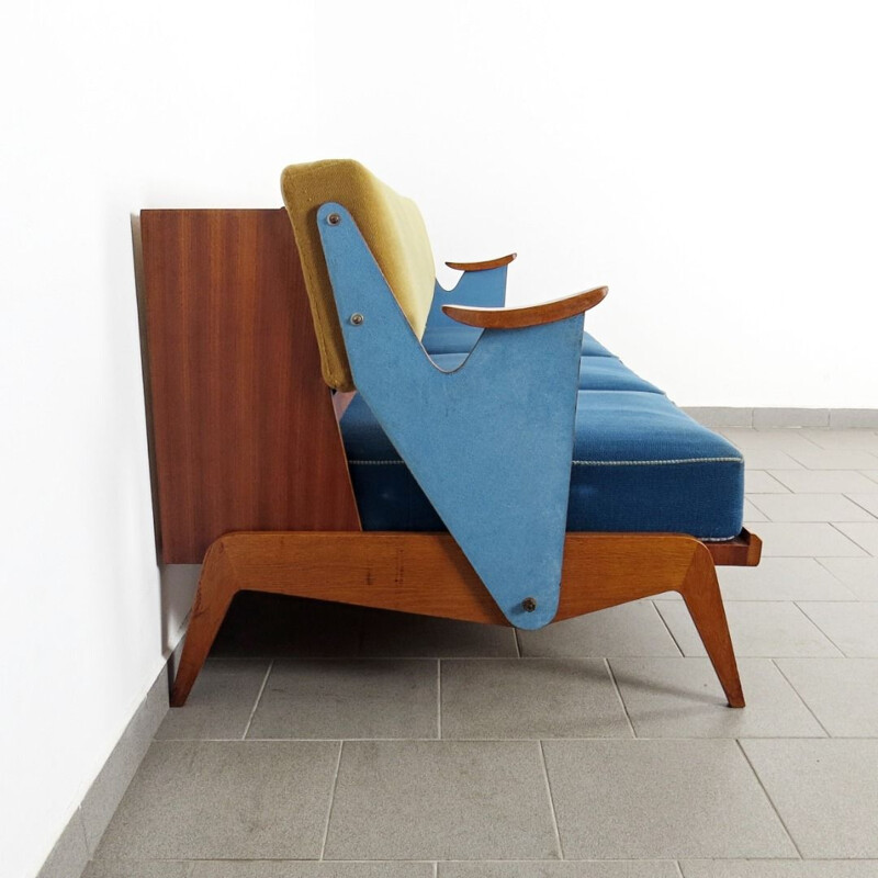 Vintage blue and yellow 3-seater sofa, Czechoslovakia, 1960