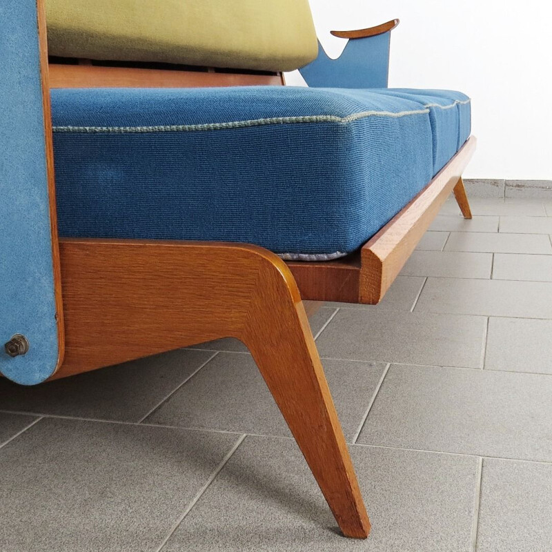 Vintage blue and yellow 3-seater sofa, Czechoslovakia, 1960